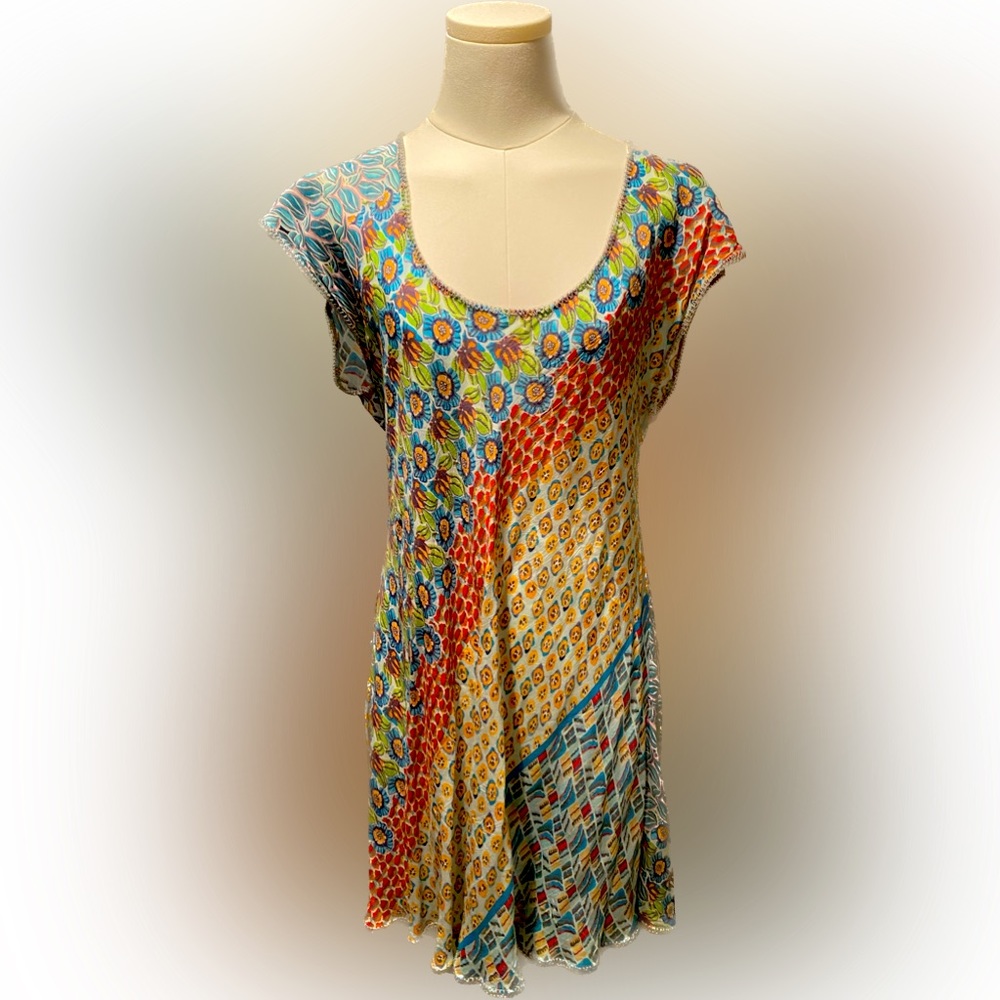 Johnny Was silky rayon dress, bias cut. Size large